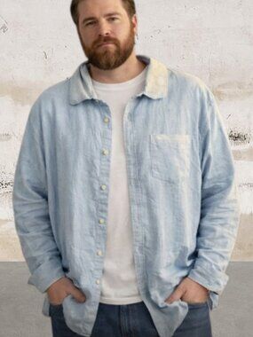 Orvis Light Blue Linen Button Up Shirt Size XL